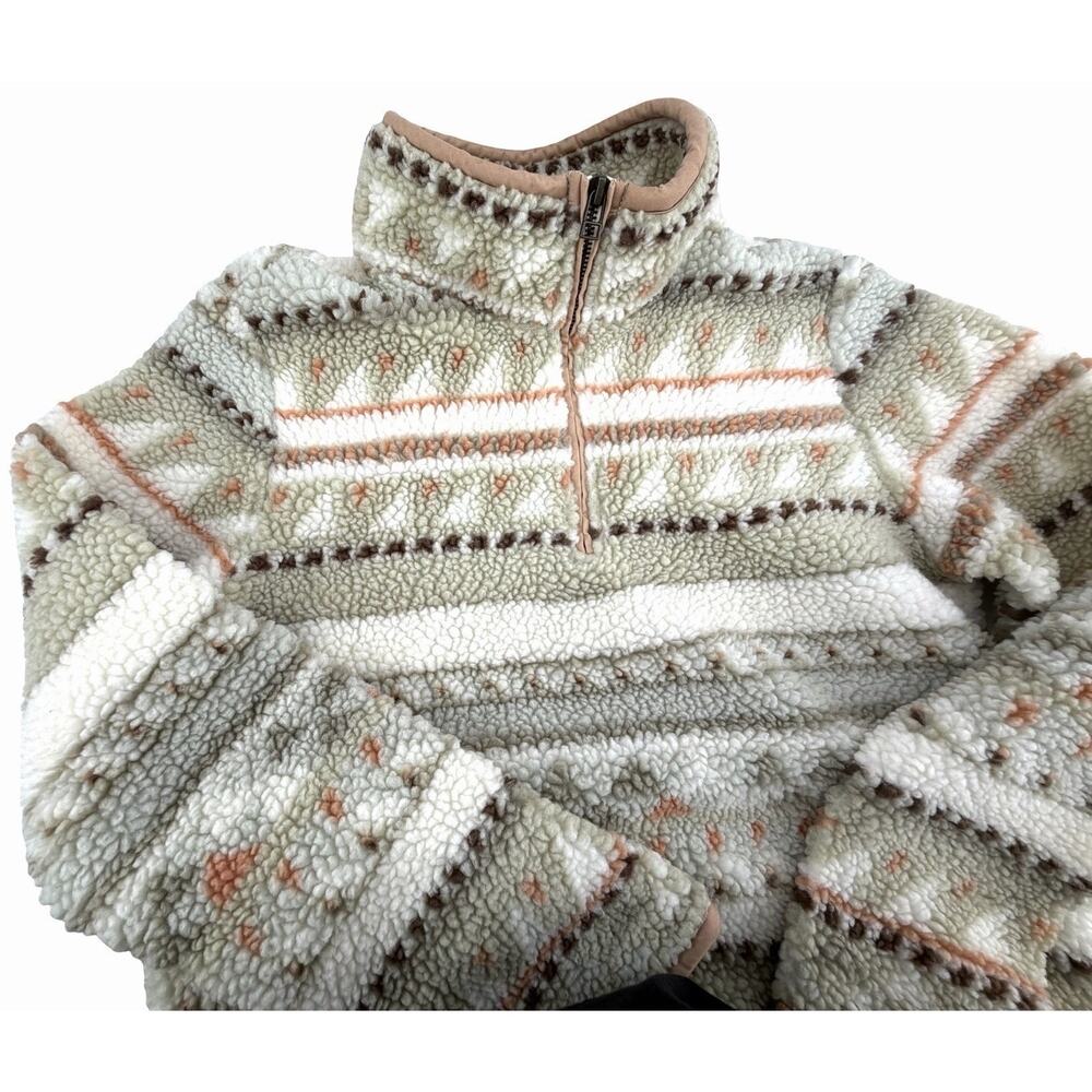 LL Bean Signature Sherpa Fleece Pullover 1/4 Zip Women's XS (Girls XL) Aztec